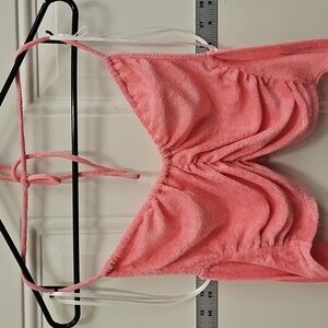 Pink, Ruched, Halter, Top, Swim, Beach, Summer, Fox, Velour, Barbie, Party, Sun